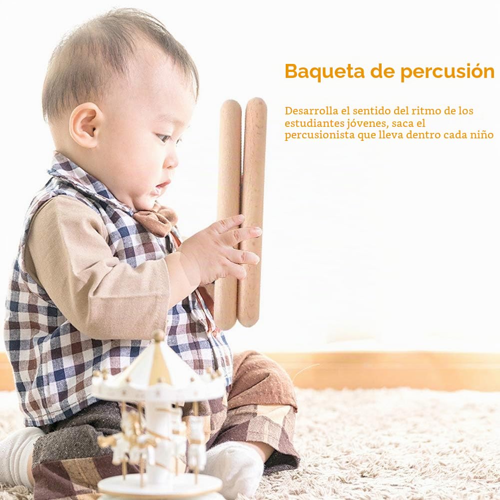 Tree2018 Claves de madera clásica, instrumento de percusión musical, 7.8 pulgadas, palos de ritmo de madera dura natural mejor que las baquetas para adultos y niños, 8 pares