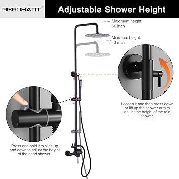 RBROHANT Outdoor Shower, Wall Mount Outdoor Shower Kit, Outside Shower Faucet with Height Adjustable Rain Shower Head and Handheld, Exposed Shower System for Yard, Wall Mounted, Matte Black, JK0145