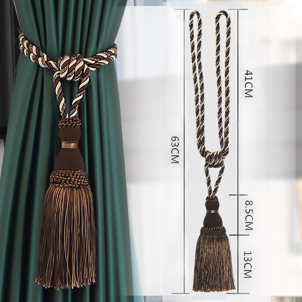 BEL AVENIR Dekorative Vorhang-Raffhalter, handgefertigt, elegant, Seilbänder, Quasten, Raffhalter für Vorhänge (dunkles Kaffeebraun, 4)