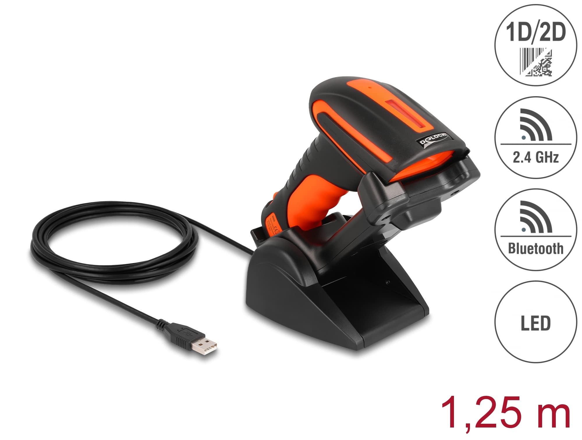 Delock Escáner Industrial de códigos de Barras 1D y 2D para 2,4 GHz o Bluetooth.