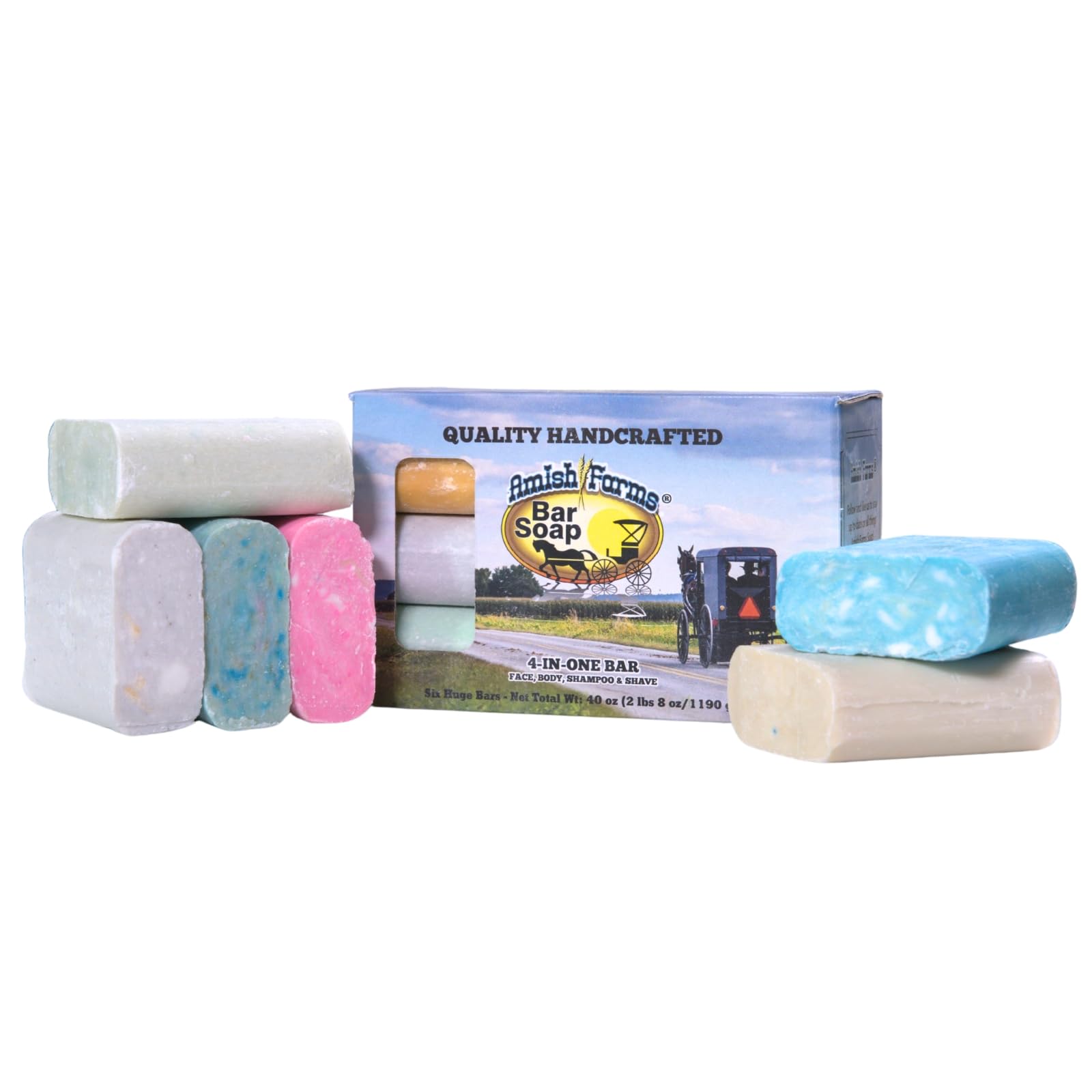 Amish Farms Bar Soap w/All Natural Bentonite Clay (6 Bars) Made in USA, Vegan Moisturizing for Sensitive Skin | Women & Mens Face & Body Bar Bath Soap for Shower | Clean Scent | 5 Ounce Each