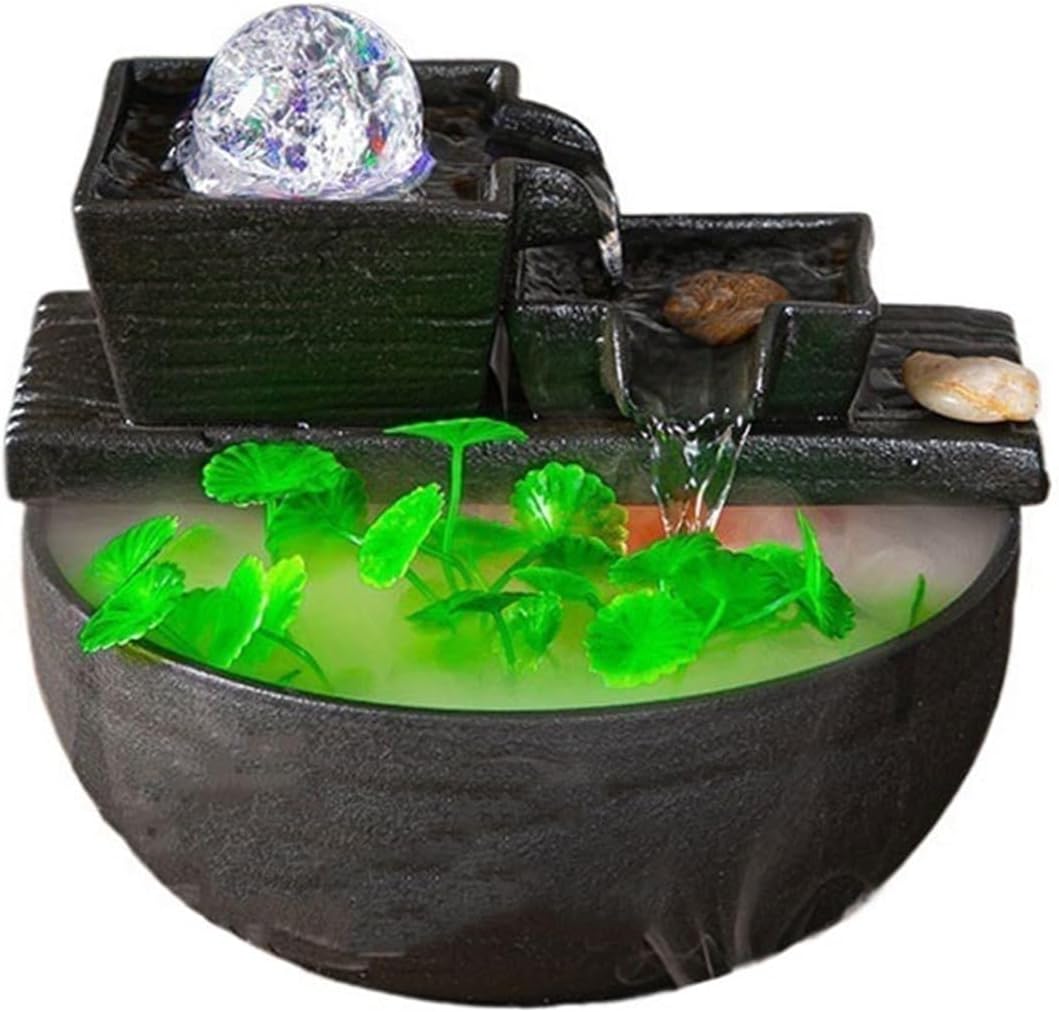 Tabletop Decor Fountain, Office TV Cabinet Desktop Fountain Cycle Water Features Ceramic Fish Tank Fortune Decorative Ornaments,for Home Relaxation