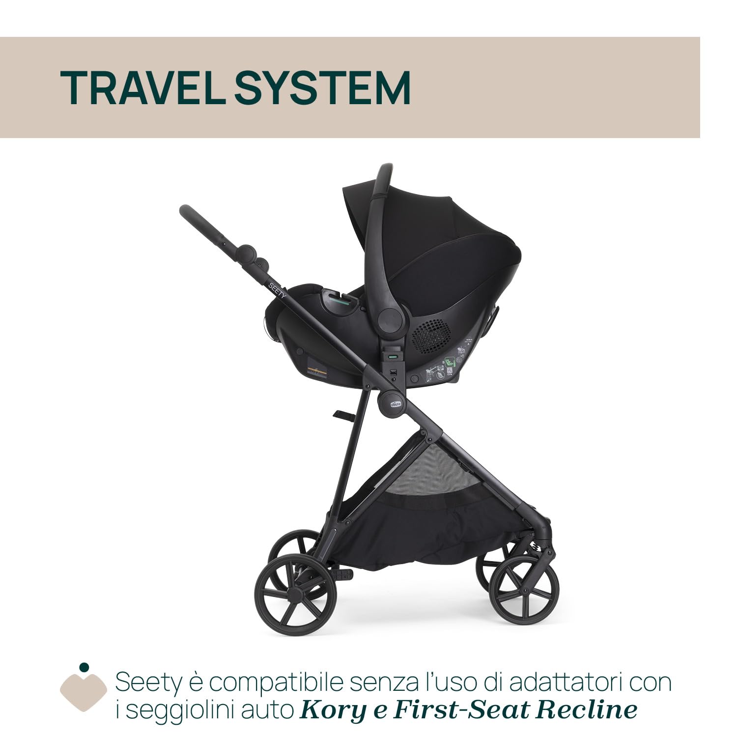 Chicco Passeggino Seety, Passeggino Leggero e Compatto Da 0 Mesi a 4 Anni, Portata Max 22kg, Passeggino Pieghevole, Schienale Reclinable, Chiusura Automatica in 1 Gesto, Capotte Parasole e Parapioggia