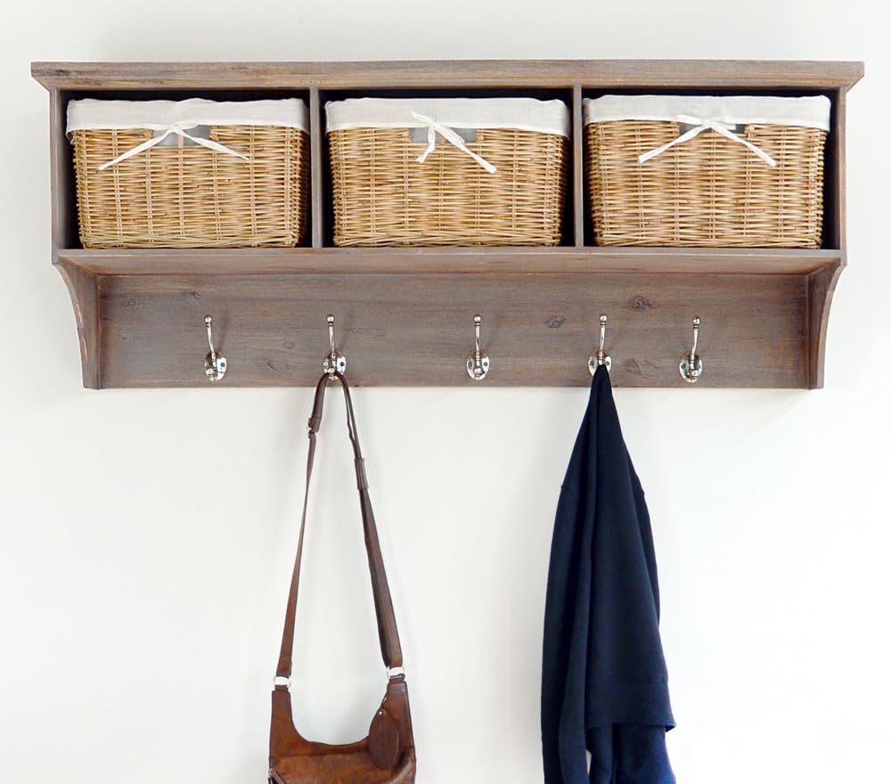 Statement Furniture Tetbury Acacia Wood Hanging Shelf with Coat Hooks Large Brown