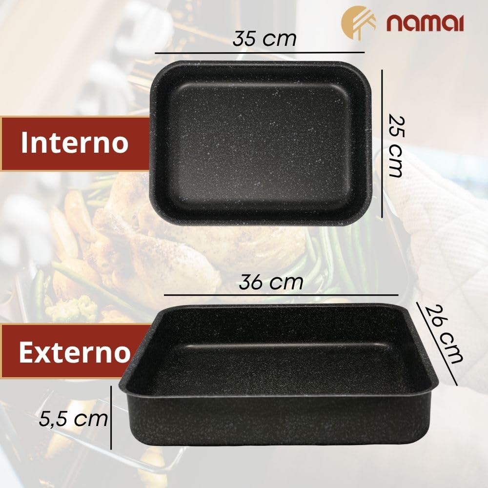 NAMAI - Bandeja Horno, 35 CM x 25 CM x 6,5 H CM, Aluminio, Apta Para Lavavajillas, Baking Tray, Diseño Efecto Piedra, Made In Italy