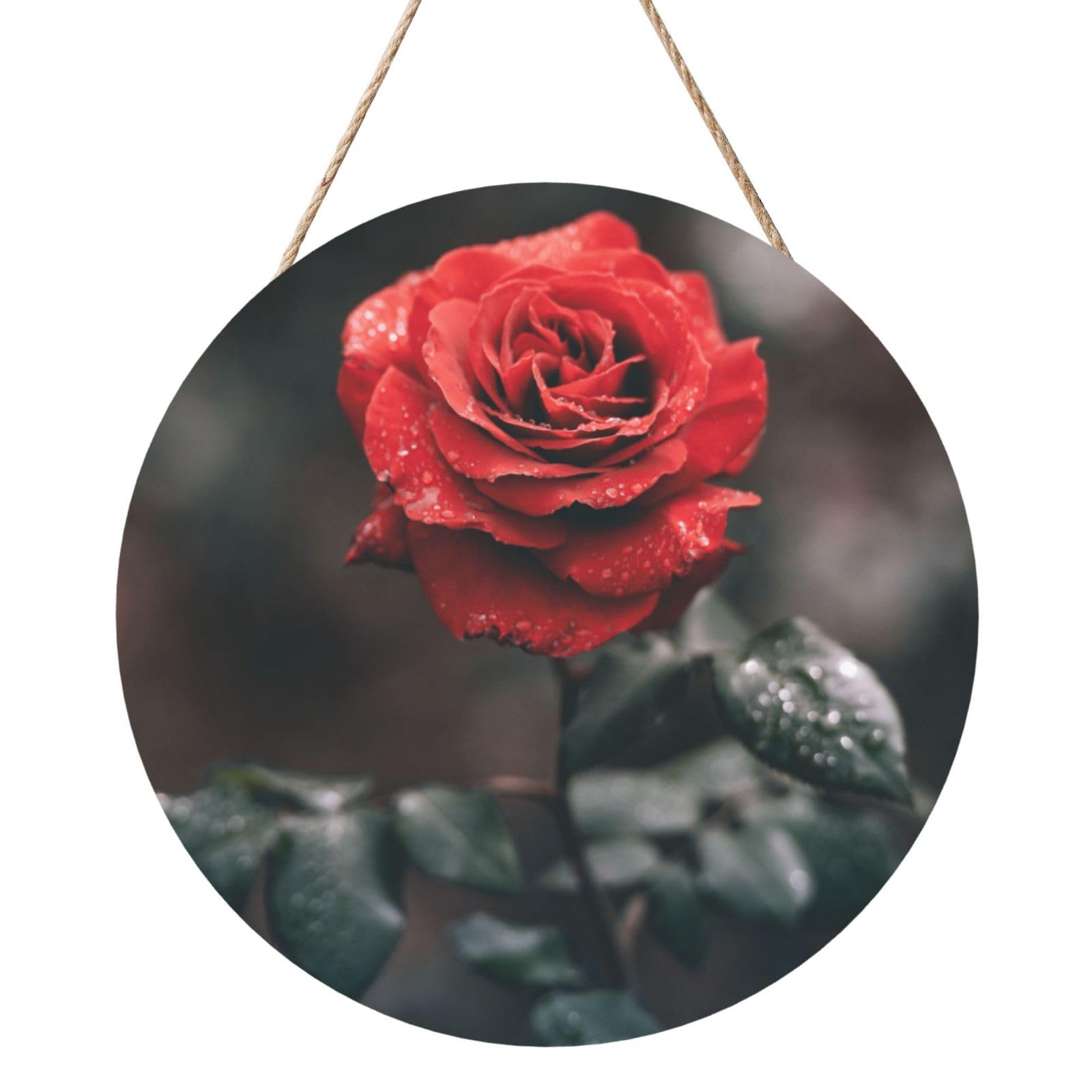 InOmak Rose Flower Printed, Round Wood Panel Painting 12 in, Wall Hanging Painting For Home