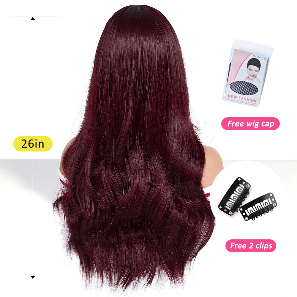 OUFEI Wine red Wigs for Women Long Curly Wig Synthetic Hair Heat Resistant Wigs for Daily Party Cosplay Wear - Image 4
