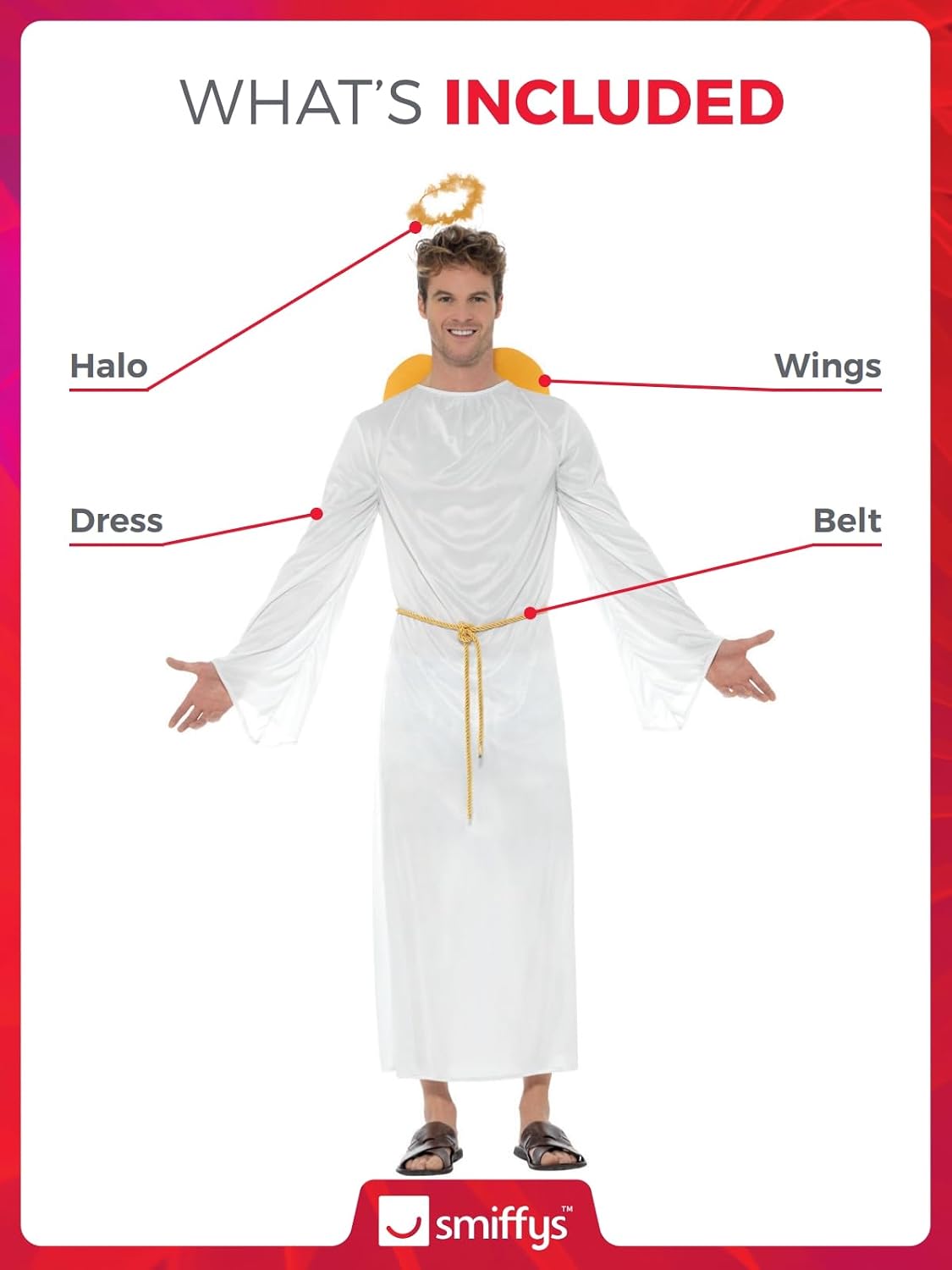 Smiffys Men's Angel Gabriel Costume, Unisex, White, OS