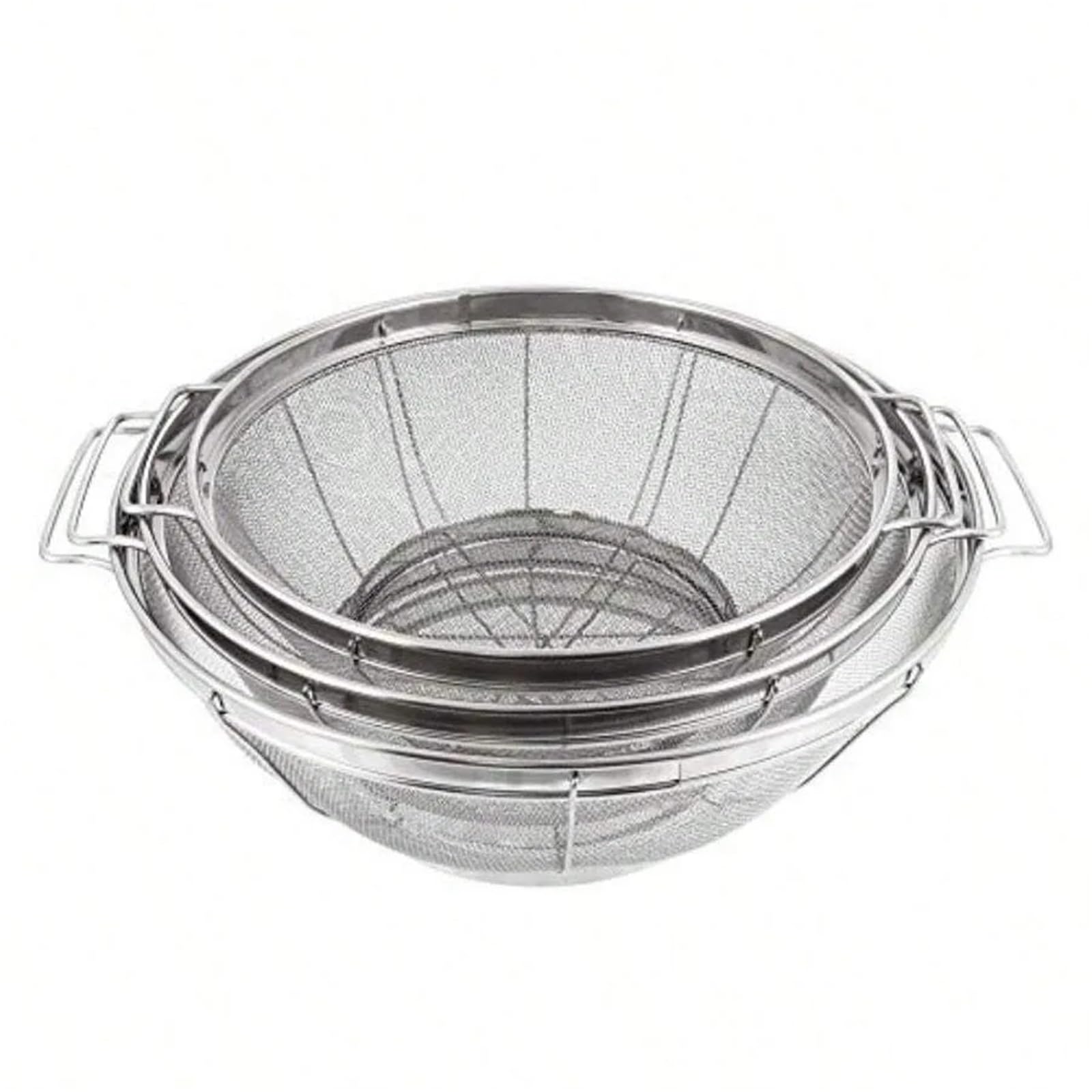 Juego de suministros cocina 3 uds., coladores acero inoxidable, cestas red, colador 5, 4 y cuartos con asas reposapiés para Pasta Verduras y Frutas