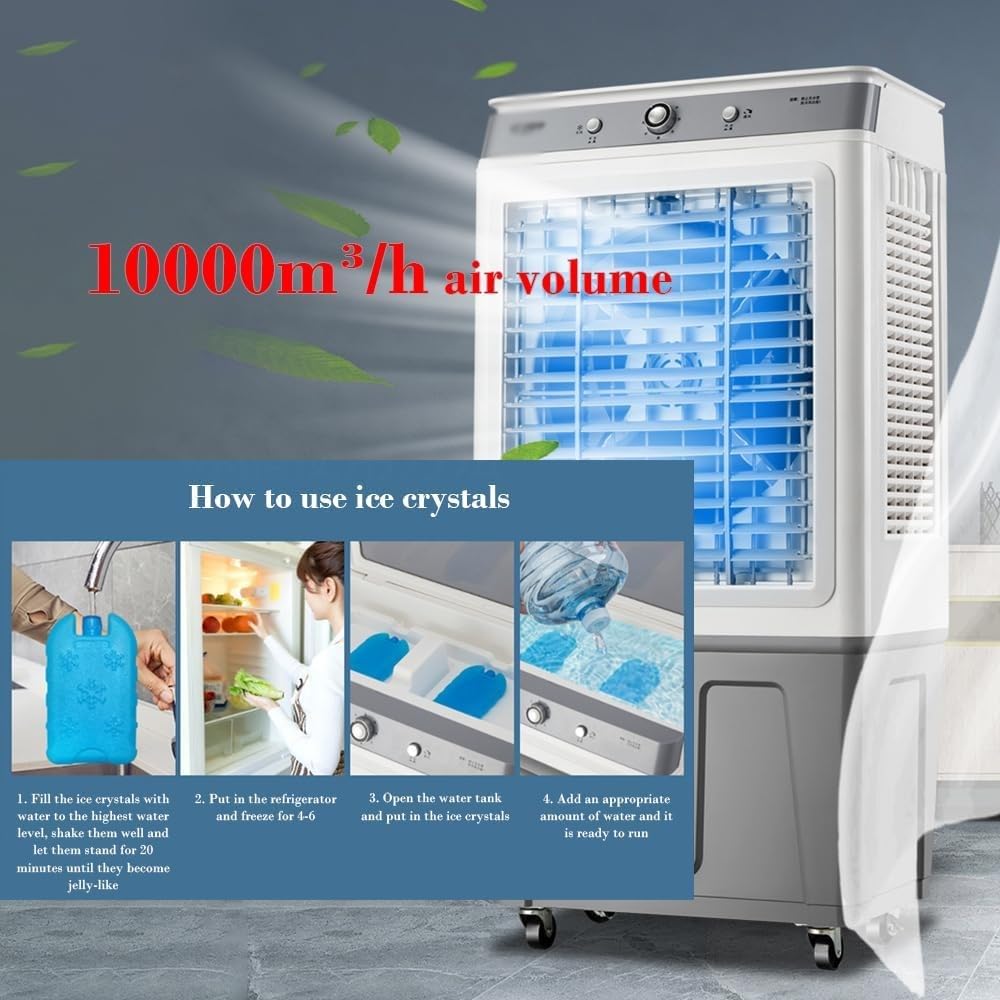 Enfriador de Aire Climatizador Evaporativo 3 En 1 Humidificador Ventilador Enfriador de Aire 40L 3 Velocidade Oscilación 120° 2 Cajas Hielo Aire Acondicionado Para Comercial Al Aire Libre 45*32.5*92cm