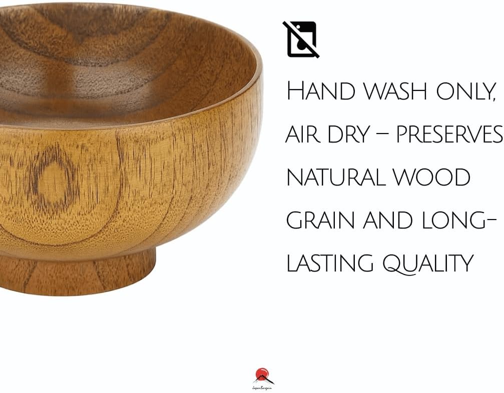 JapanBargain, Set of 4 Wooden Bowls, Natural Wood Japanese Zen Style Rice and Miso Soup Bowls, 4.5-Inch Rustic Brown Salad Dessert Snack Bowls for Home or Restaurant