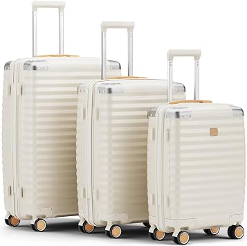 Joyway Hard Shell Luggage Sets 3 Pieces with Spinner Wheels, Lightweight Suitcase Set with Tsa Lock and Corner Protectors, Suitable for Travel Women and Men (Cream, 20''/24''/28'')