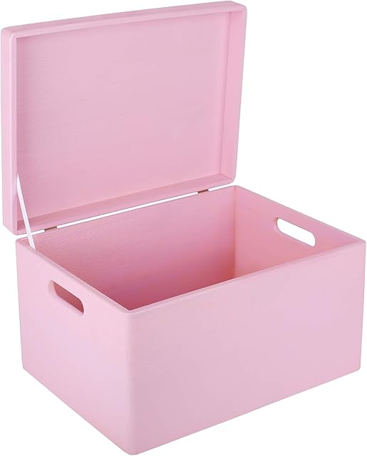 Creative Deco XXL Large Pink Wooden Storage Box | 40 x 30 x 24 cm (+/-1 cm) | with Hinged Lid & Handles | Gift Box for Tool Dog Toy Shoes Clothes Kitchen Storage Document | Wood Keepsake Memory Chest