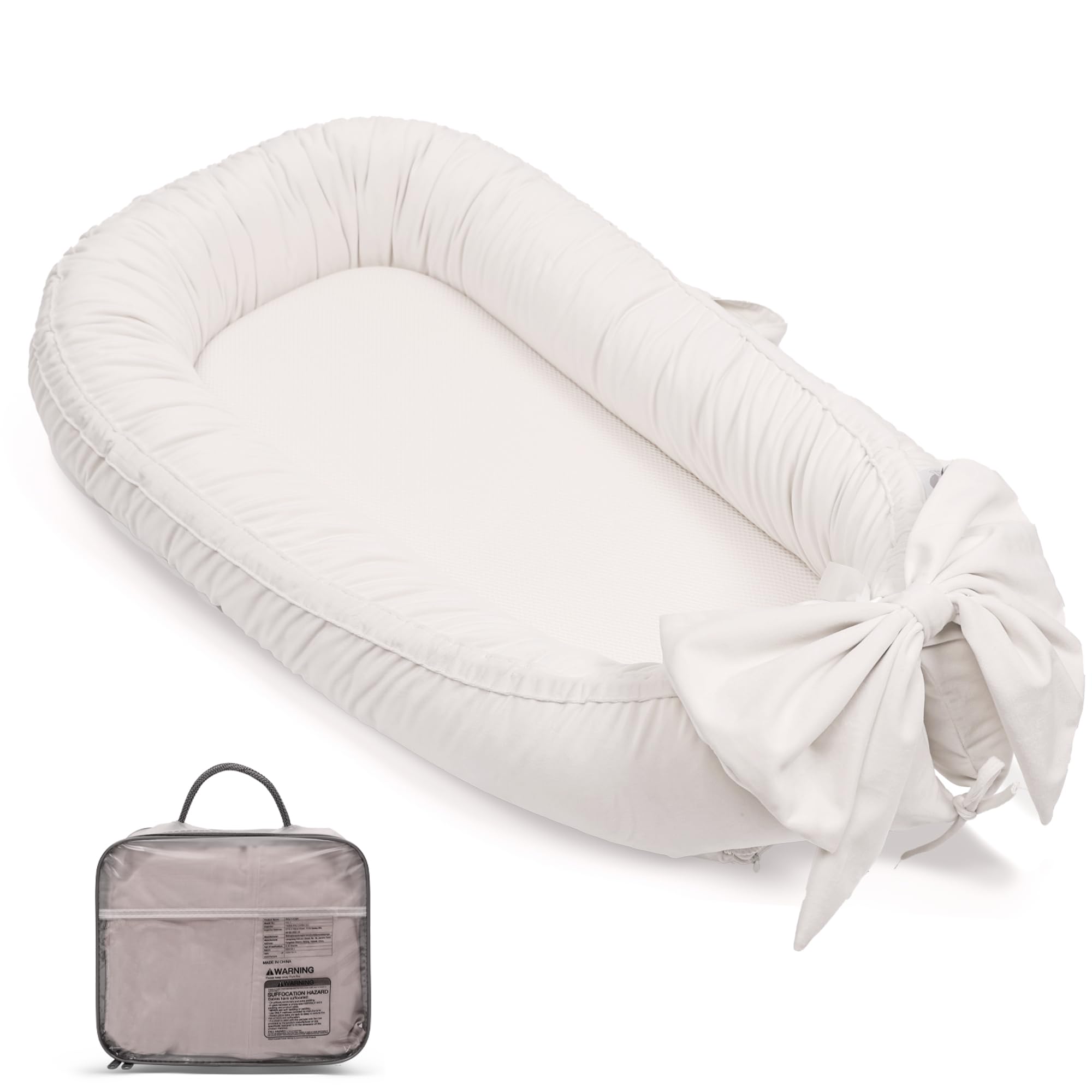 EAQ Baby Nest Pod for Newborn,Baby Sleep Pod Soft Breathable Napping or Traveling for 0-12 Months,Travel & Baby Essentials for Newborn(White)