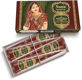 Neeta Indian Henna Cones Mehendi Cones For Temporary Body Art Tattoo All Natural Herbal Pure Henna Past Cones For Festival Chemical Free Henna Paste Cones For Hand Designing (4 Pieces Cone)