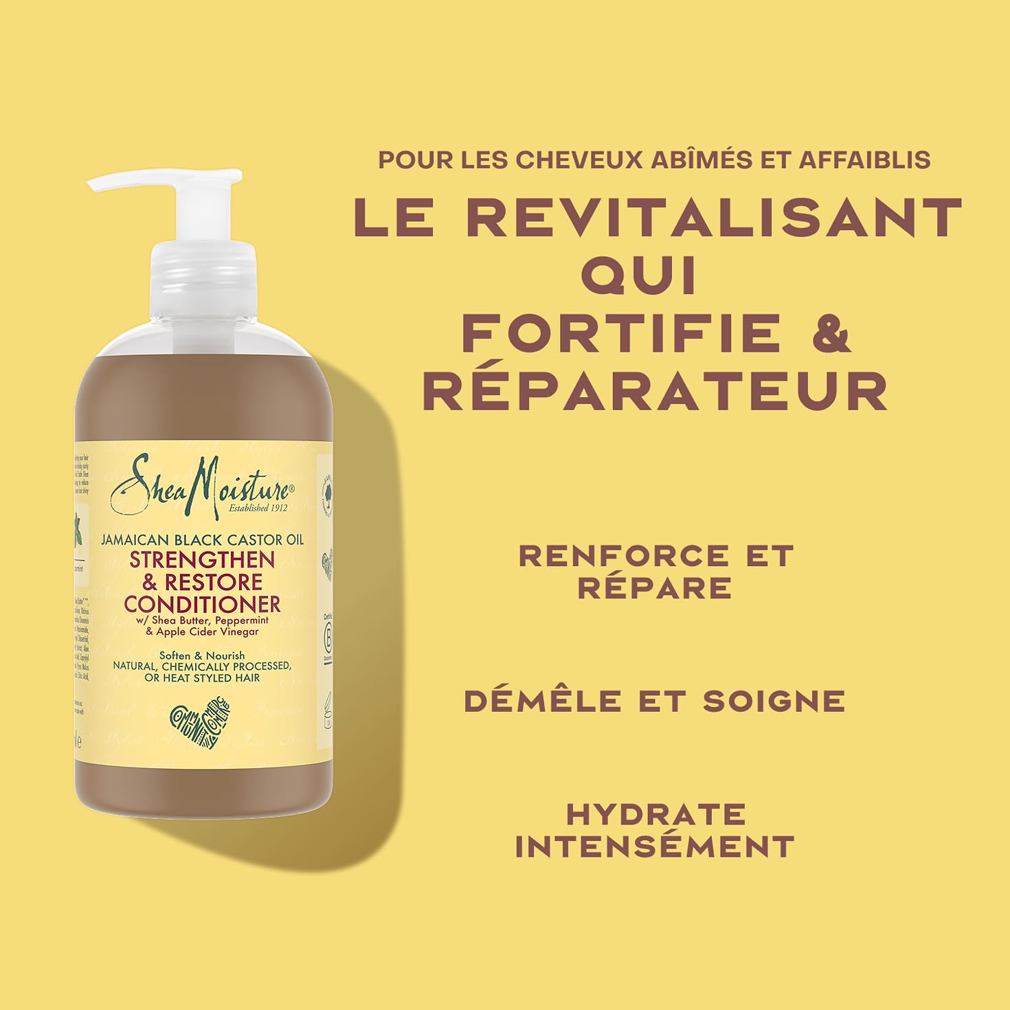 SheaMoisture Set - Huile de Ricin Noir de Jamaïque Shampooing 1 x 384 ml, Après-shampooing 1 x 384 ml, Après-shampooing sans rinçage 1 x 431 ml