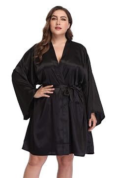 Womens Plus Size Satin Robes Short Silky Bathrobes Bridesmaid Party Dressing Gown