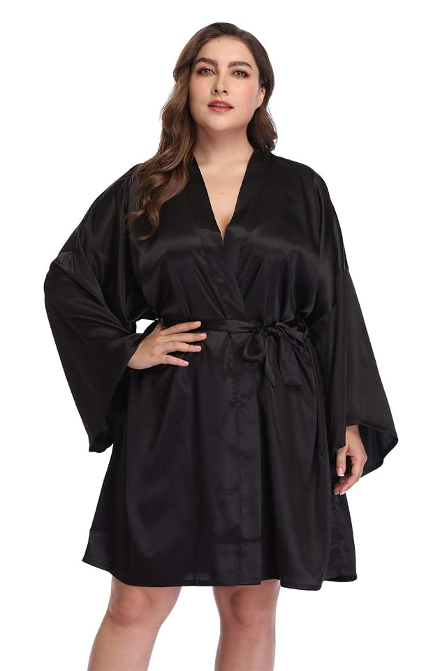 Womens Plus Size Satin Robes Short Silky Bathrobes Bridesmaid Party Dressing Gown