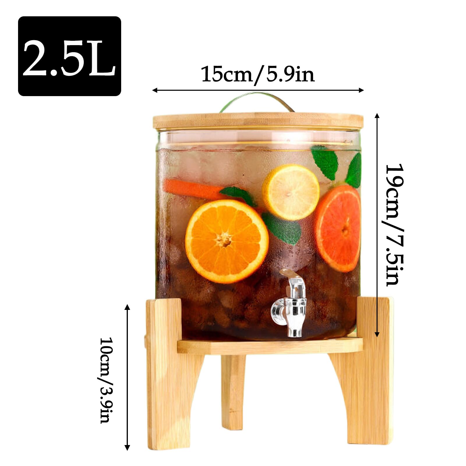 Dispensador de 2,5 L con tapa y grifo, ideal para fiestas, grifo ABS, perfecto para agua, zumo y cócteles Slish Par tial