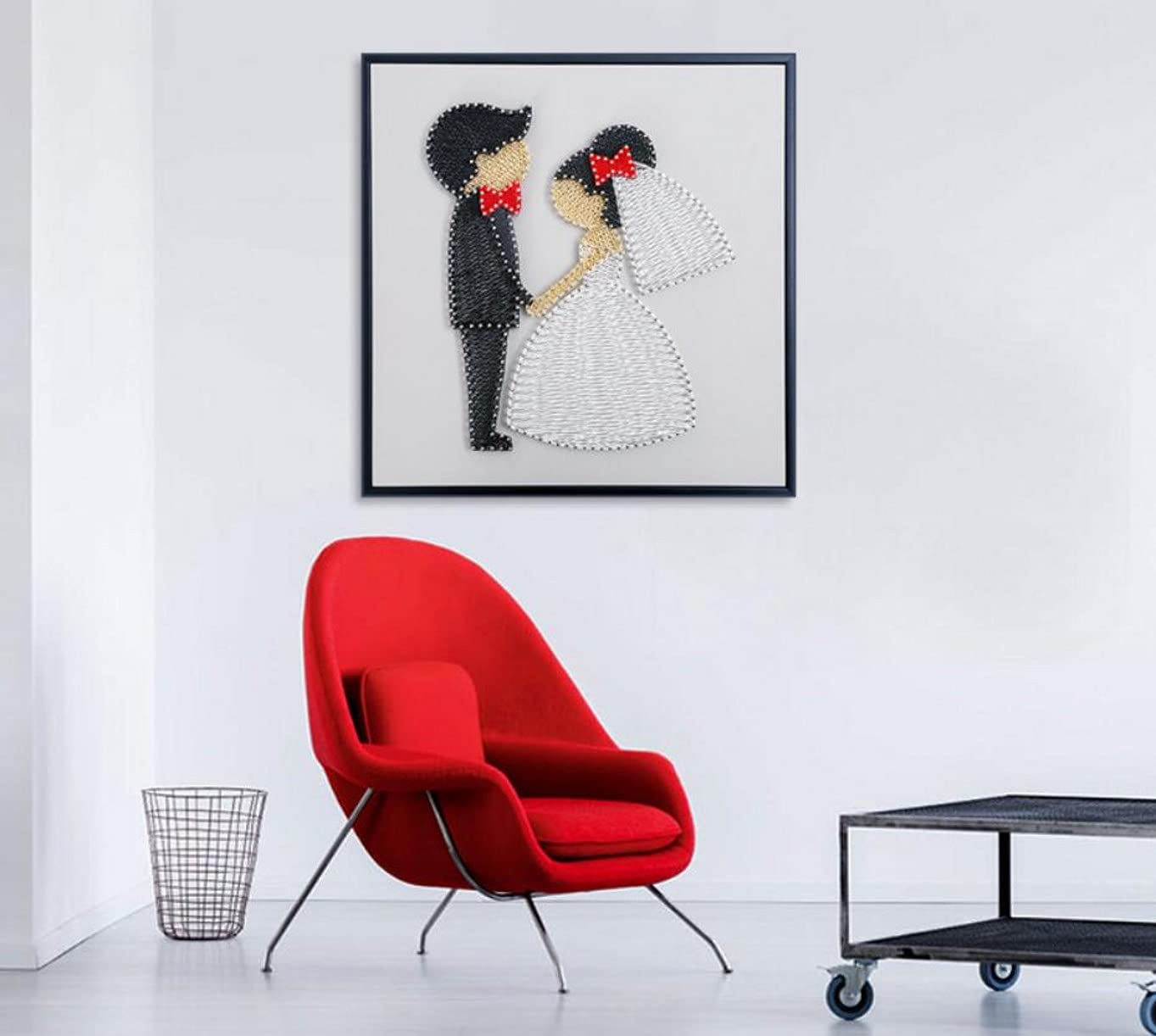 ZHONGJIUYUAN String Art Kit, DIY Bastelset für Erwachsene, für Anfänger bis Fortgeschrittene, Basteln Sie ein handgefertigtes Geschenk – Happy Weding, 30 x 30 cm