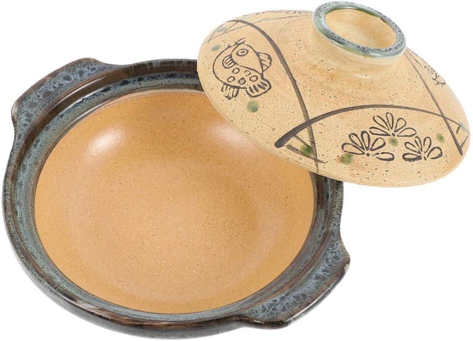 Alipis Japanese Ceramic Donabe Pot - 7.99 Inch Traditional Clay Casserole for Soup, Stew, Rice, and Hot Pot Cooking, Brown Ceramic with Pattern for Home Use