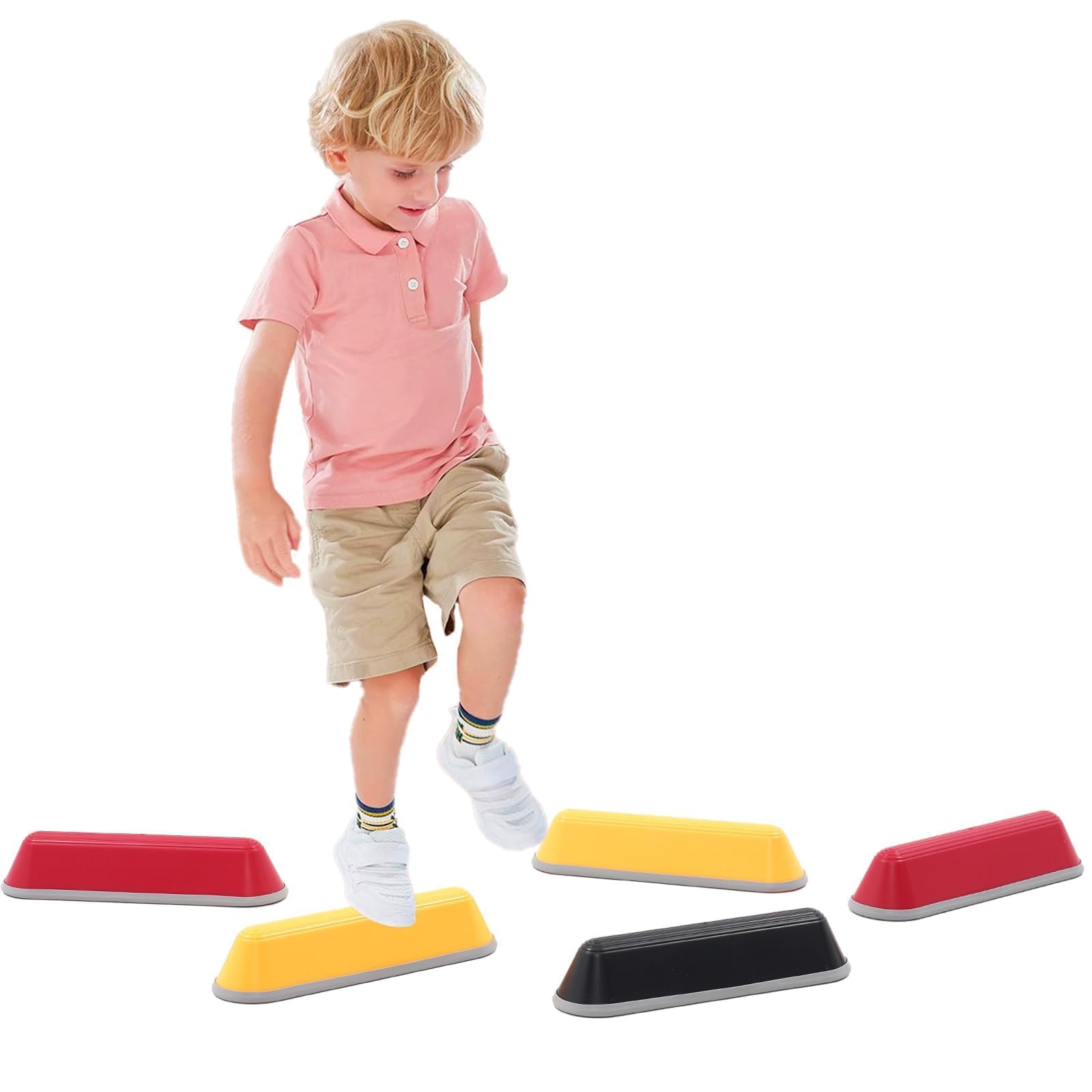 Ark miido Balance Beams for Kids, 5pcs Stepping Stones with Non-slip Textured Surface & Bottom Mats, Stackable Balance Blocks Obstacle Course for Children's Coordination & Sensory Skills Development