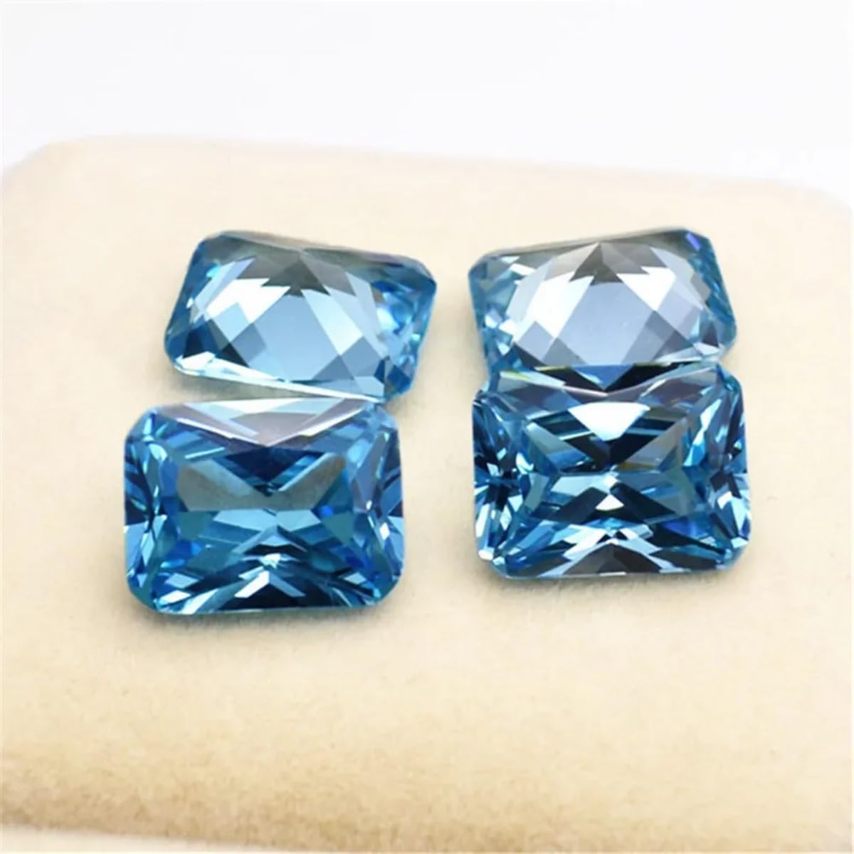 Aquamarine Rectangle Faceted Gemstone Radiant Cut Vivid Blue Aquamarine Gem