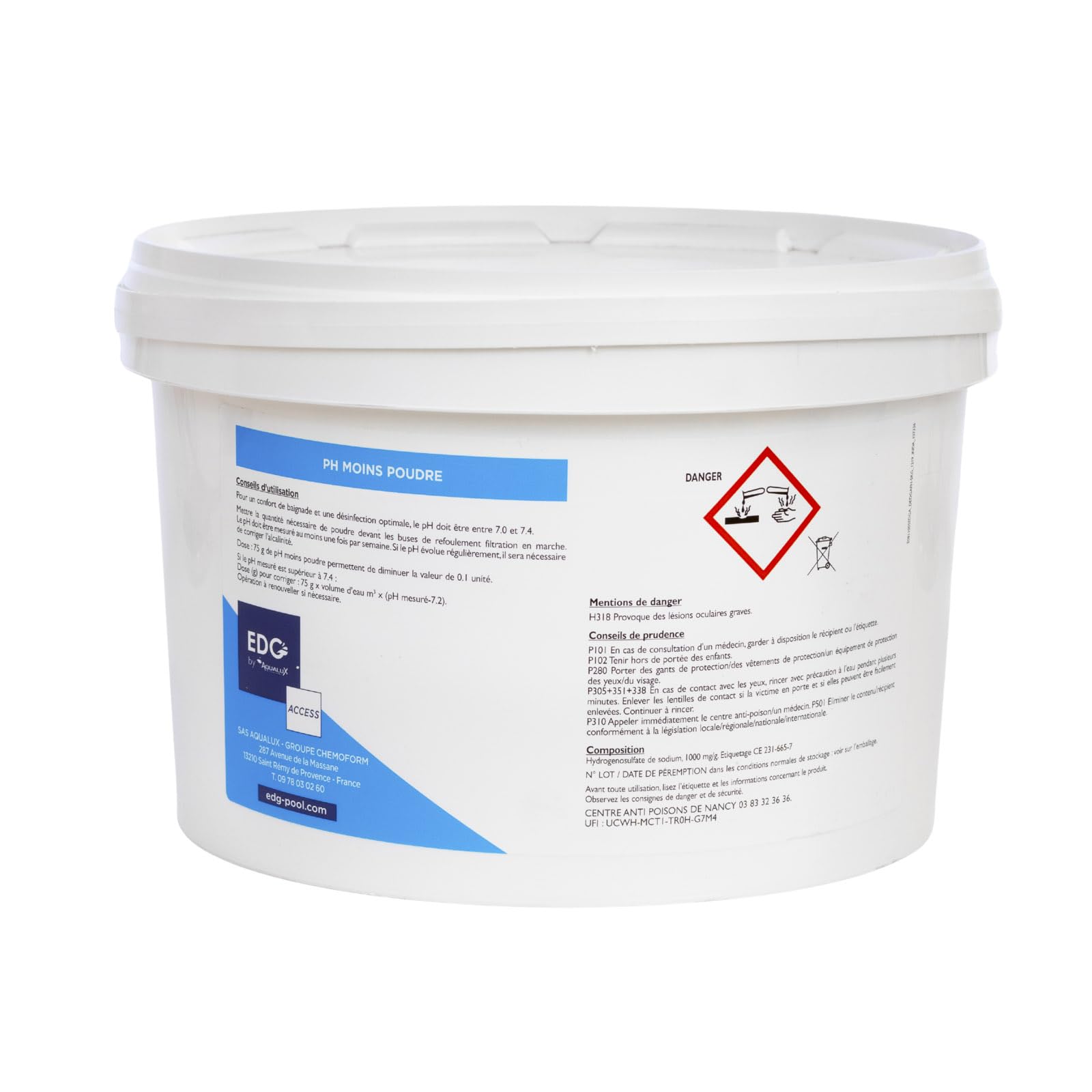 PH Moins Piscine - Correcteur pH Moins- Améliore Le Confort de Baignade et la Qualité de l'eau - Haute Concentration - Poudre - Seau 5kg - Gamme Access
