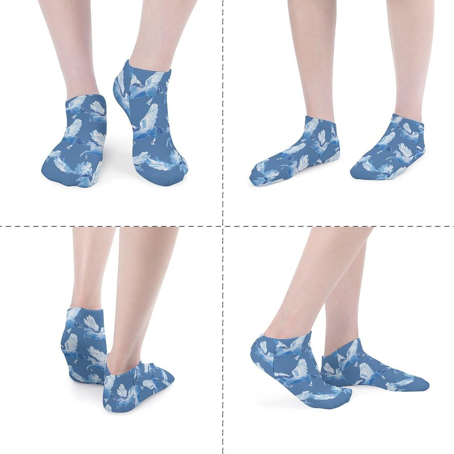 Pegasus Flying Horse No Show Ankle Socks Low Cut Non Slip Flat Boat Line 5 Pairs Set