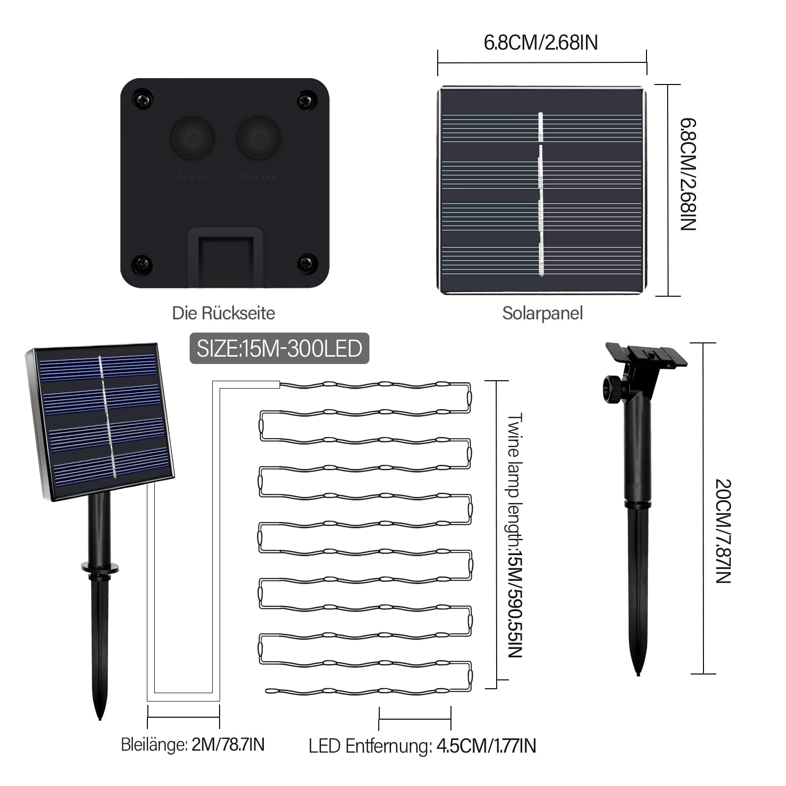 15M Solarseil Lichterkette mit 300 LEDs, Solar Hanfseil Lichterkette mit 8 Beleuchtungsmodi Wasserdicht für Gartenterrasse Balkon Schaukel Stamm Dekor