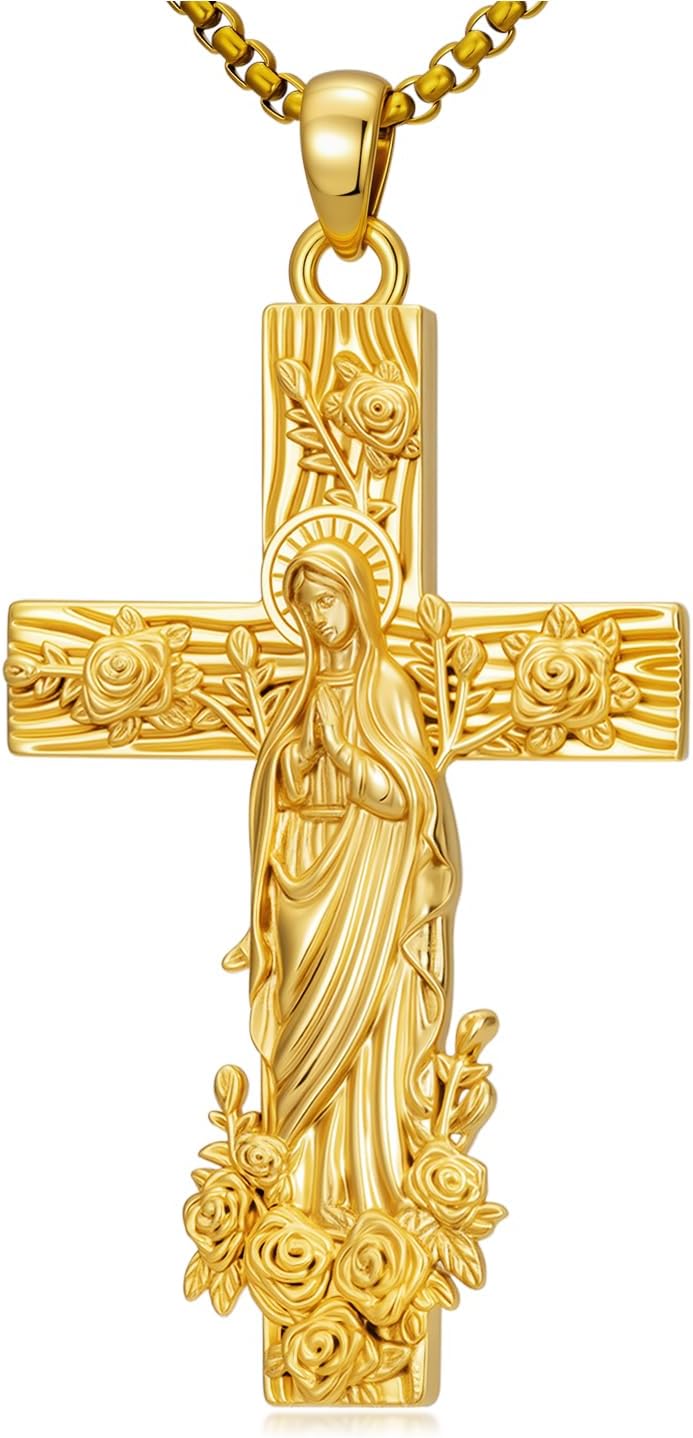 Religious Pendant Necklace 14K Gold Plated Christian Catholic Jewelry Gifts for Men Women