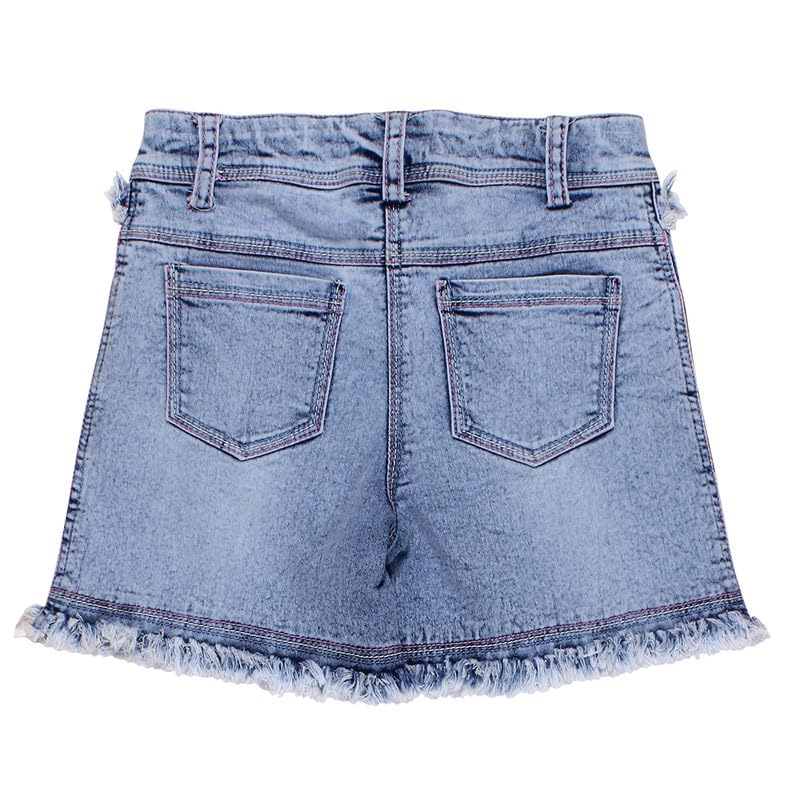 Image of Cutecumber Girls Denim Shorts with Butterfly Embroidery and Fringe Hem - Button Closure, 2 Front & 2 Back Pockets, Mid-Thigh Length Casual Bottoms for Baby Girls Kids Ages 1-15 Years