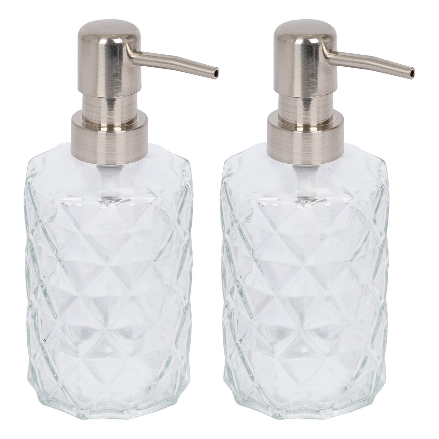 Harbour Housewares Transparent Prism Glass Soap Dispensers Pack Of 2-330Ml Diamond-Cut Refillable Bottles With Chrome Pumps - Bathroom Accessories For Hand Wash, Lotion Or Sanitiser