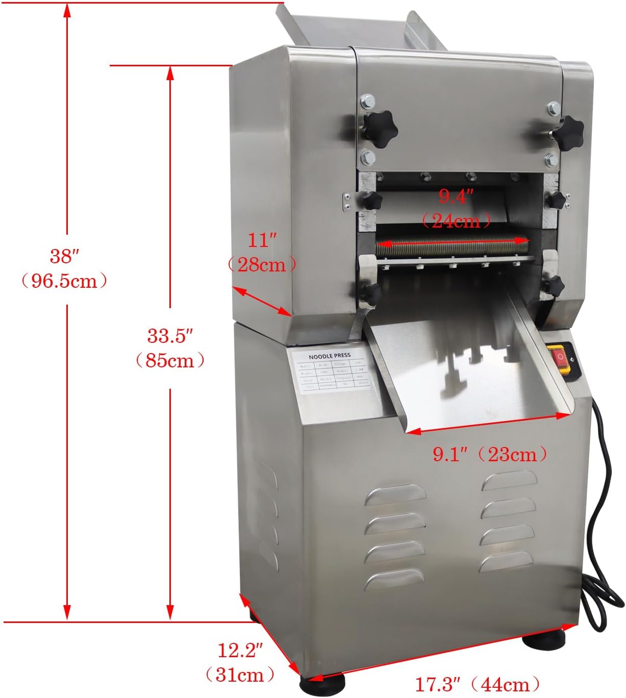 INTSUPERMAI Electric Dough Roller Sheet Maker Commercial Pasta Maker Noodle Machine Noodle Pressing Machine for Dumplings Noodles 110V 2.2KW with 1.5mm and 3mm Cutter Roller Length 9.4 inch