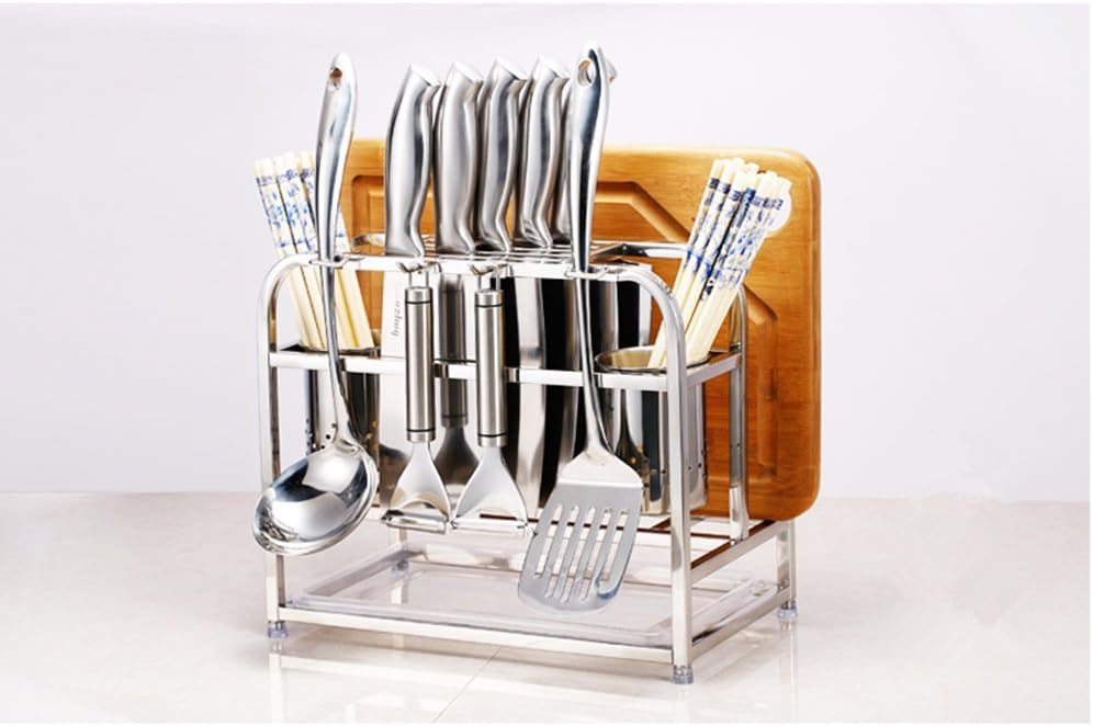 Knife Block Knives Holder Stainless Steel Utensil Holder with Hooks