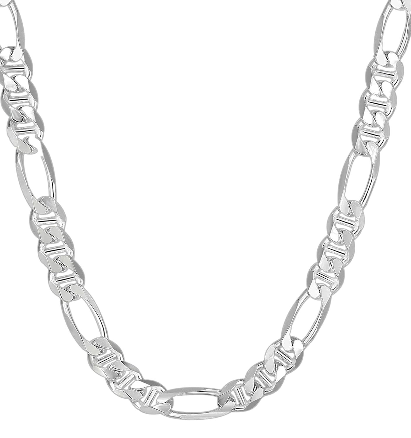 Savlano 925 Sterling Silver Italian Solid Figarucci Figaro Mariner Flat Link Chain Necklace For Men & Women - Made in Italy Comes Gift Box