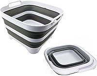 Vista 2 de SAMMART Juego de 2 piezas: cubo plegable + sartén portátil con tapón de drenaje (gris, cubo de 5 litros+bandeja de 10 litros)