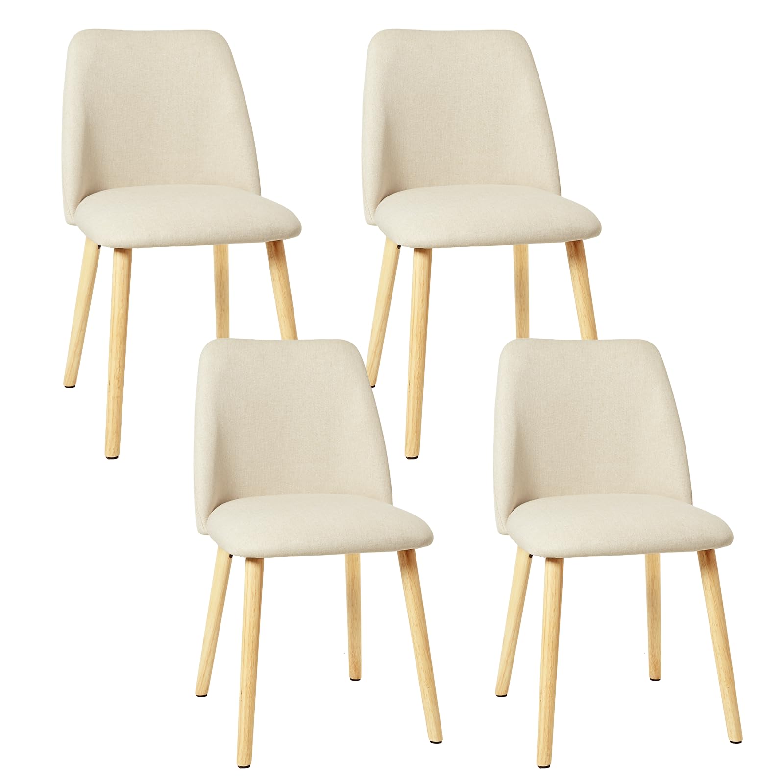 Set di 4 sedie da pranzo con gambe in legno, imbottite, in poliestere, per cucina, ufficio, crema