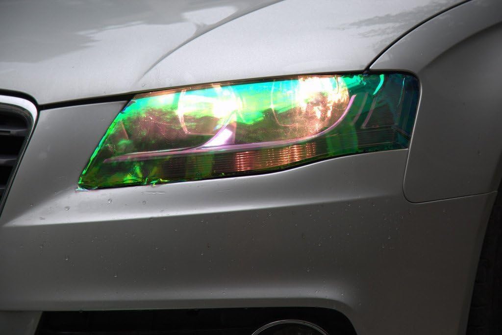 LED LIGHT 12 by 48 inches Self Adhesive Shiny Chameleon Headlights Tail Lights Fog Lights Film Sheet Sticker, Tint Vinyl Film (12 X 48 Bright Green) image 4