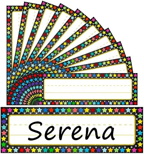 36 Pack Boho Retro Desk Name Plates - Self-Adhesive Name Tags For Classroom, Kindergarten & Teacher Supplies (11 X 3.15 In)