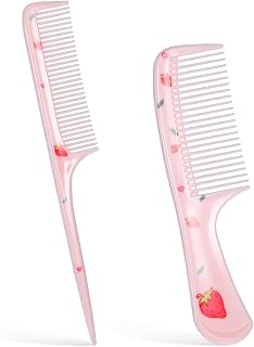 Larrel 2-Pack Cute Pink Strawberry Toddler Hair Combs - Fine Tooth & Rat Tail Set for Baby Girls, Curly Straight Wet Dry Hair Detangling