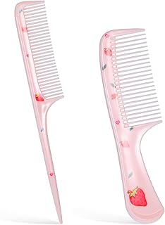 Toddler Comb,2 Pcs Small Cute Hair Comb, Mini Baby Hair Combs Set Fine Tooth Rat Tail Combs for Women Portable Anti-Static Plastic Tools for Girls Curly Straight Long Hairs Wet Dry (Pink Strawberry)