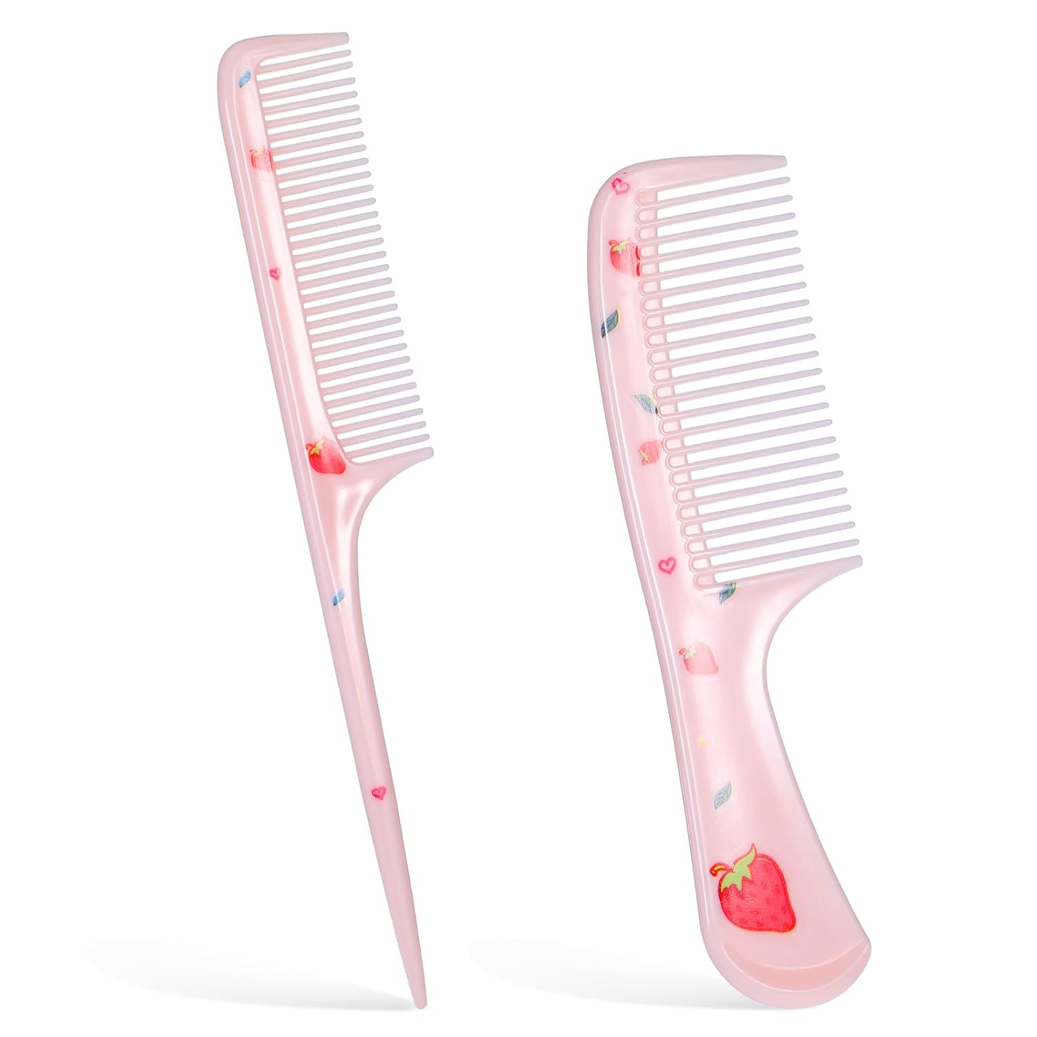 Larrel 2-Pack Cute Pink Strawberry Toddler Hair Combs - Fine Tooth & Rat Tail Set for Baby Girls, Curly Straight Wet Dry Hair Detangling