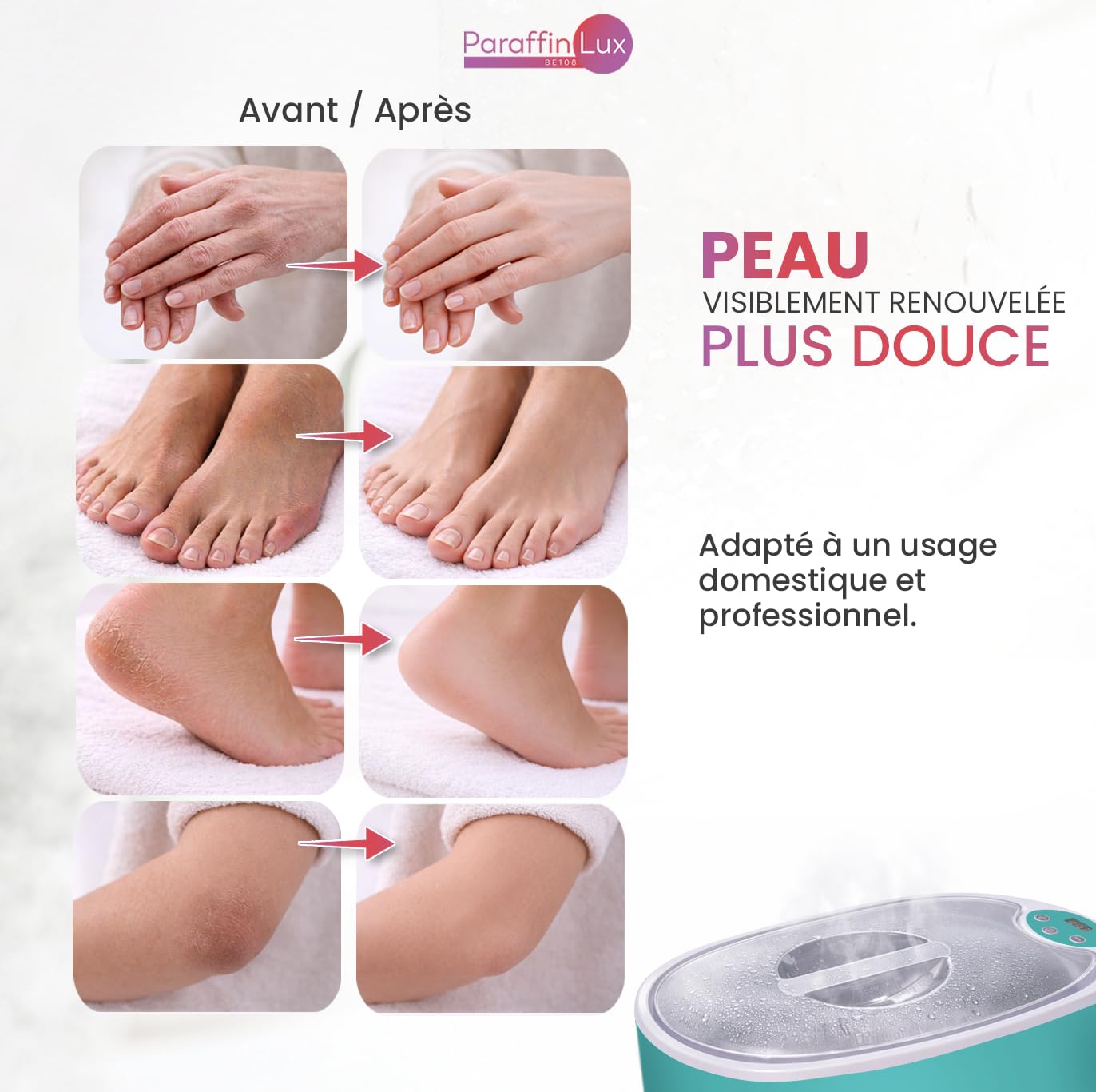 Bain de Paraffine pour les Mains et les Pieds de Boston Tech® | Soulagement des Douleurs Musculaires et Arthrite | Hydrate, Adoucit et Revitalise la Peau | Capacité 5L + 2 Blocs de Cire + Accessoires