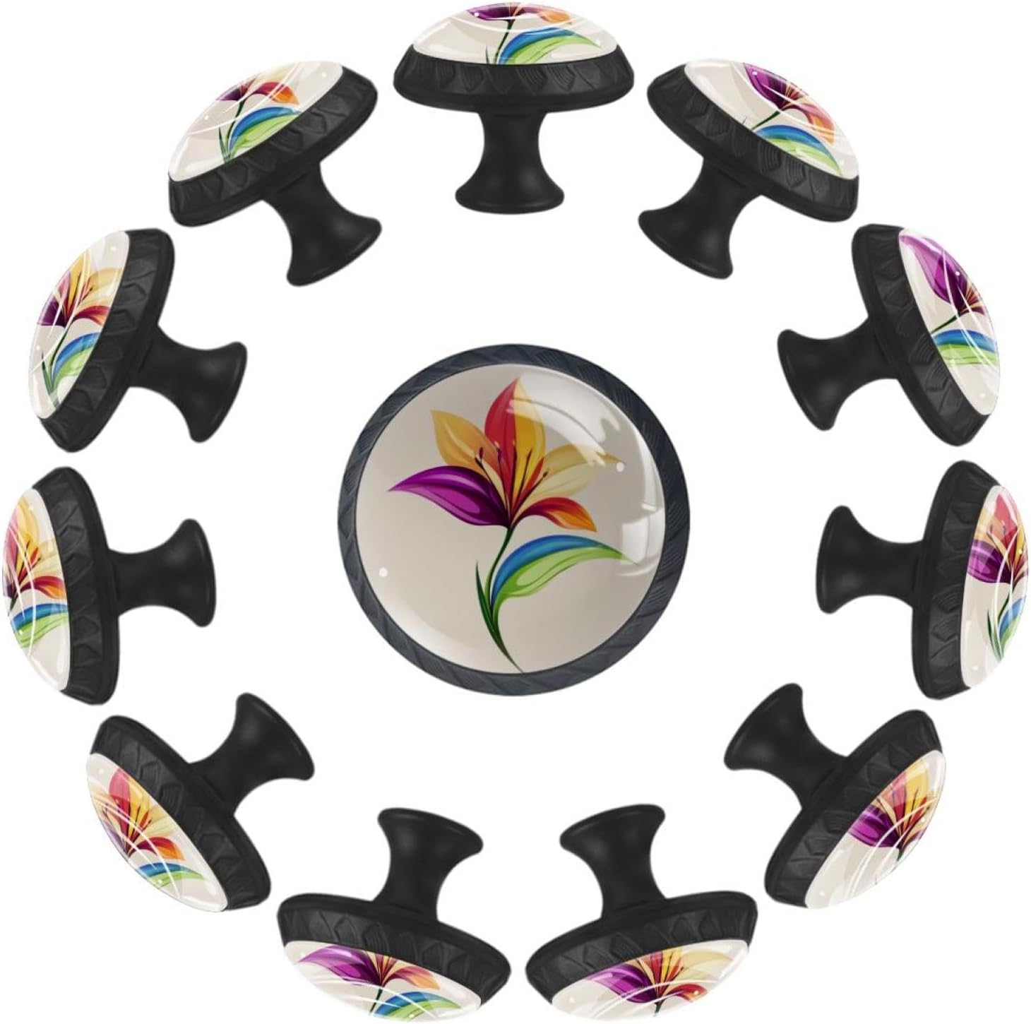 Black Colored Lis Flower Crystal Glass Cabinet Knobs, Stylish Drawer Pulls for Dresser Wardrobe, Easy Install Hardware for Kitchen