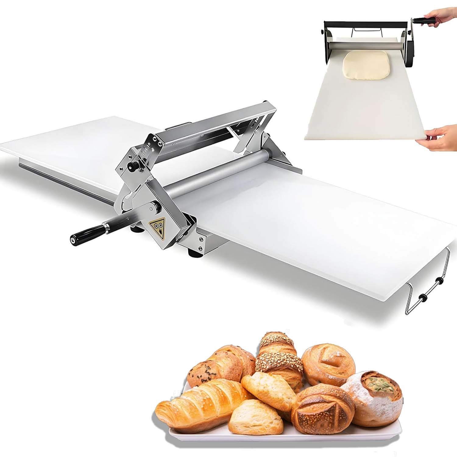 Machine à pâte feuilletée manuelle, laminoir inox pliant, épaisseur réglable 0-25 mm, idéal pour pizza, croissants, pâtisserie maison ou professionnelle(60x30cm)