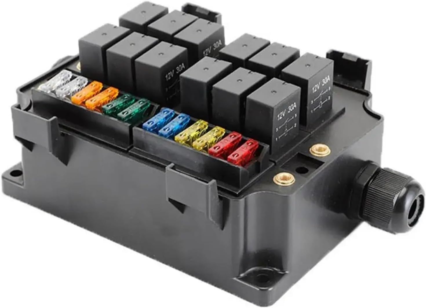 12V Universal Car Marine 12-Way Relay 12 Blade Fuses Holder Box Block Waterproof Fuse for Auto RV Yacht