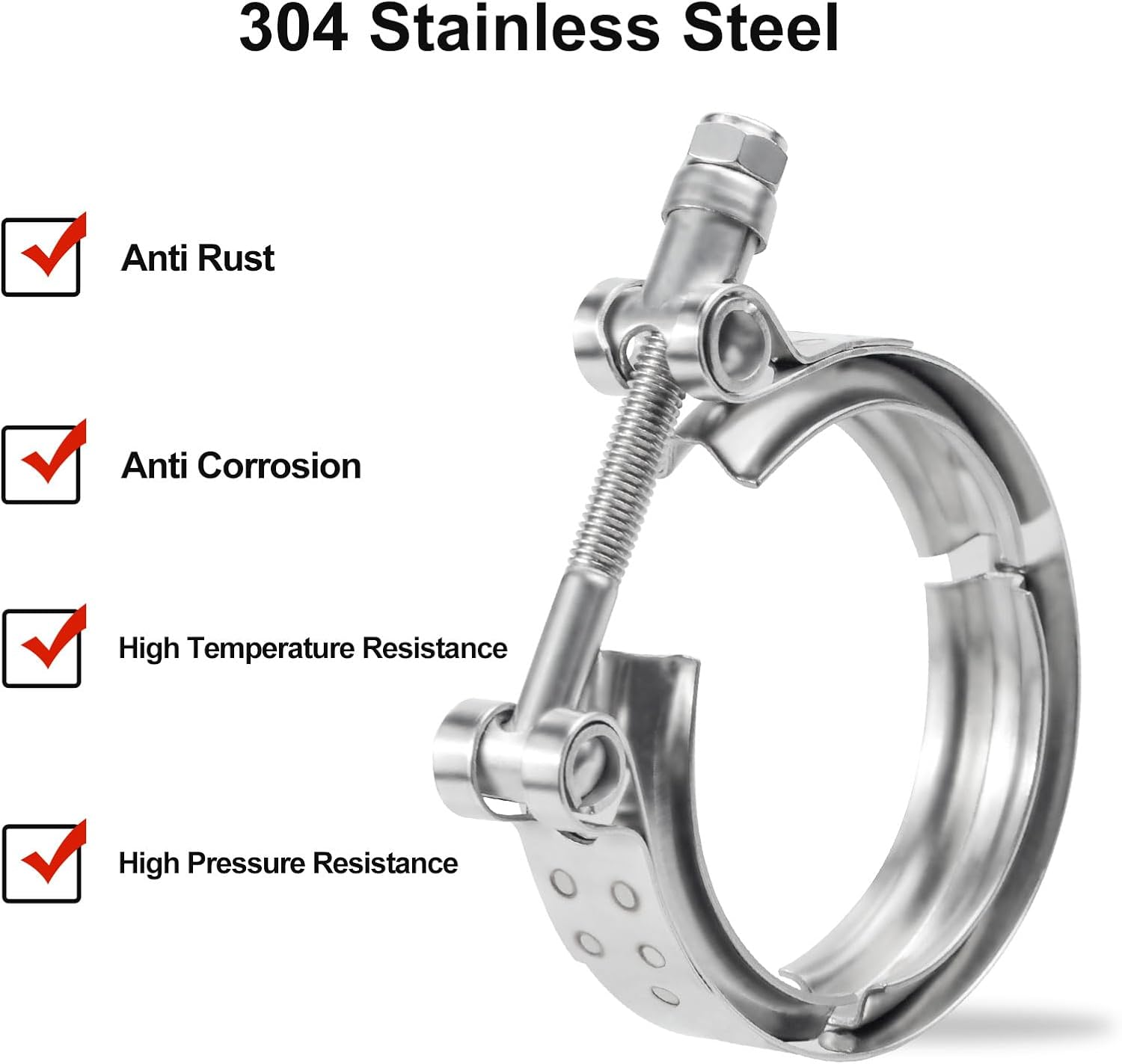 2.5 V Band Clamp, 1PC Stainless Steel Exhaust Clamp for Flange Kit(No flanges)