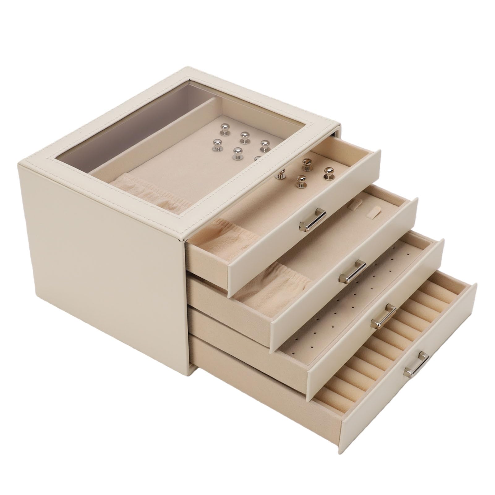 Portagioielli 4 Strati in Pelle PU con Cassetti (Beige)