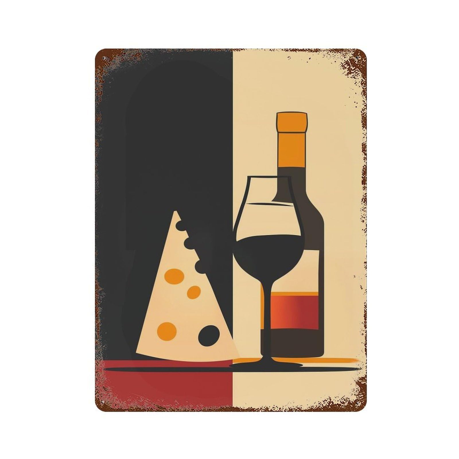 Retro Metal Sign with Wine with Cheese Design 15.7"x11.8", for Shed, Workshop And Garage Wall Decor, Industrial Home Decor